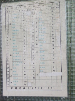 供應表