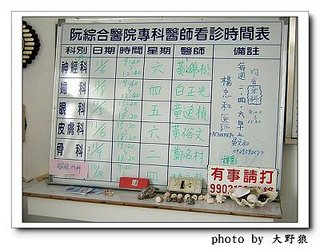 高雄支援將軍醫療的醫生輪班名單