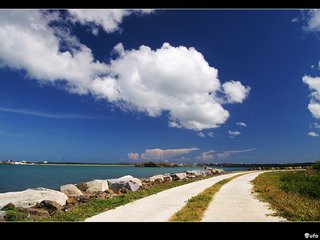 中屯風車旁的小徑緊鄰著大海