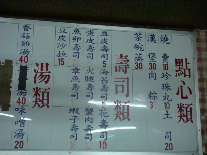 壽司店的價目表